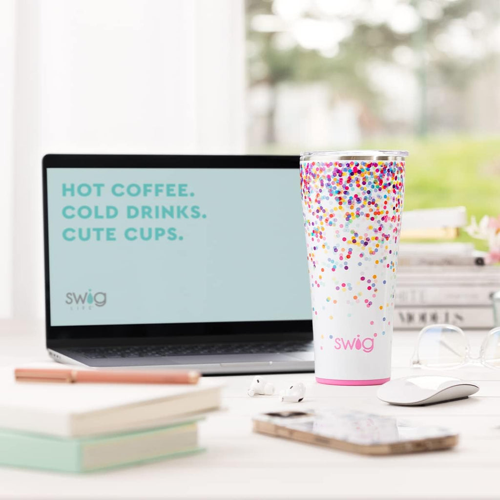 Swig Life 32oz Insulated Tumbler, Travel Coffee Tumbler with Lid, Cup Holder Friendly Travel Coffee Mug, Stainless Steel with Lid (Cool Cat)