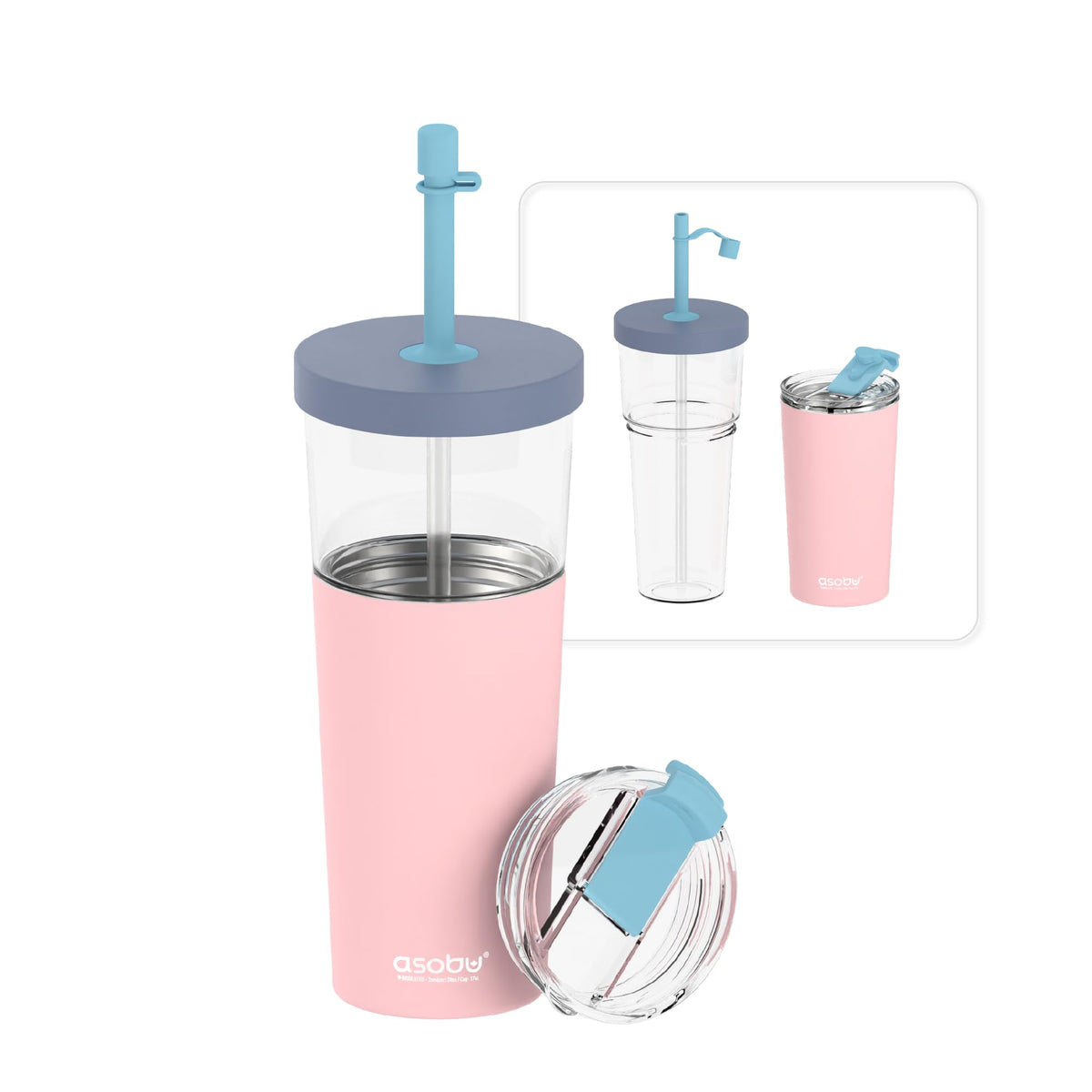 asobu Ocean Stainless Steel Tumbler with Flexible Straw Lid | Insulated Water Bottle for Ice Coffee, Cold Brew | Flip Open Lid for Hot Tea and Coffee | Reusable Travel Cup 27 Ounce (Mint)