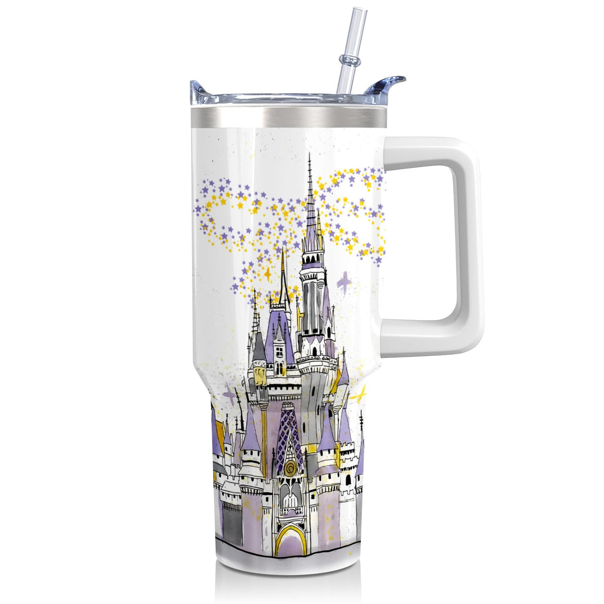 30oz Cartoon Castle Gifts for Castles Lovers-Bowknot Fireworks Tumbler with Handle with Lid and Straw Cup Stainless Steel Insulated Travel Coffee Mug - Birthday,Christmas Gift