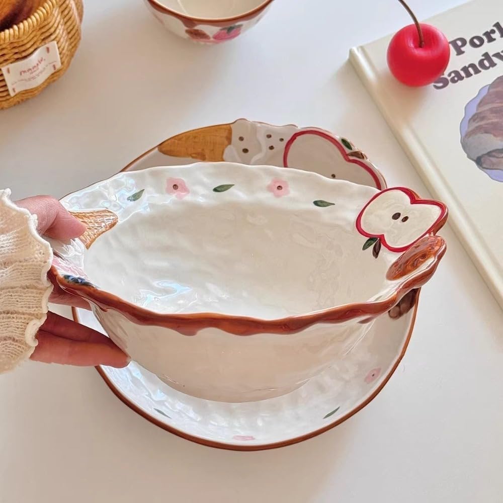 Cartoon Relief Underglaze Color Ceramic Tableware Set Seasoning Dish Rice Bowl Noodle Salad Pasta Soup Deep Plate (9-Inch Salad Bowl)