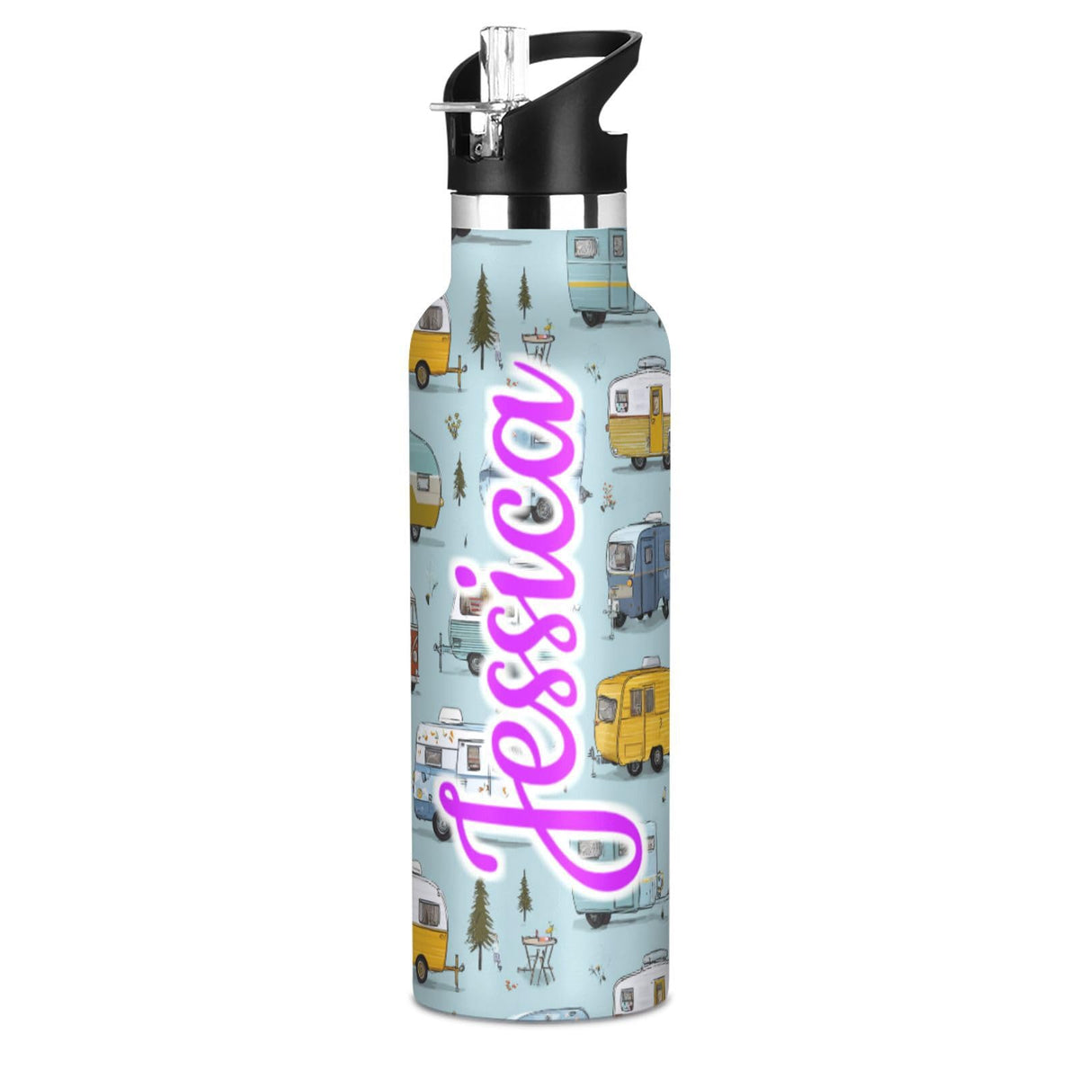 Kcldeci Kids Water Bottle for School Cartoon Chicken Nuggets Personalized 20oz Stainless Steel Insulated Tumbler with Straw, Leak-Proof Travel Flask for Boys Girls, BPA-Free