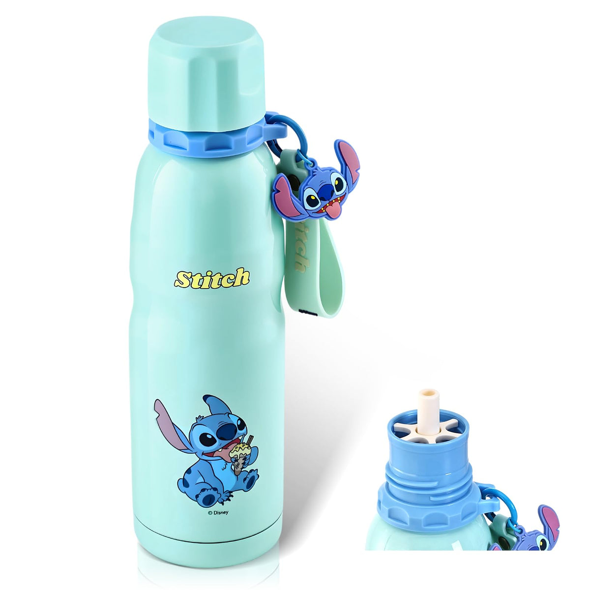 MINISO Disney Stitch Water Bottle, 20oz Lilo&Stitch Insulated Stainless Steel Bottle, Cartoon Vacuum Insulated Tumbler, Leak Proof Flip Top Stitch Cup for Sport Travel Office (Blue)