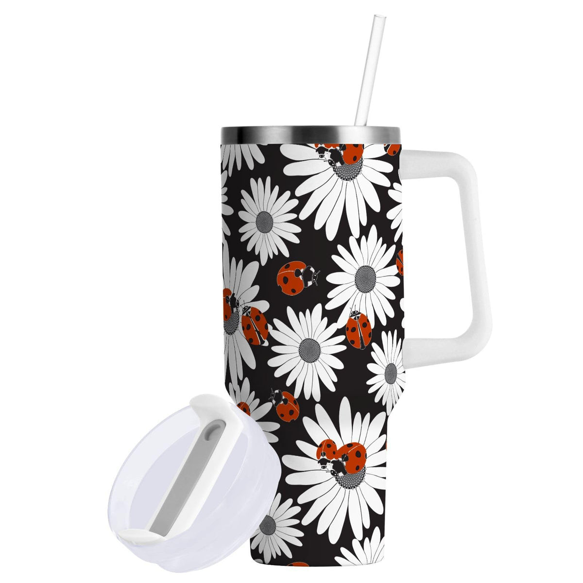 Cartoon Style White Geese Tumbler with Handle and Straw Leak Proof Tumbler 2 in 1 Lid Insulated Water Bottle Tumblers Stainless Steel Cup Large Travel Mug Cups, Gifts for Women Man, 30oz