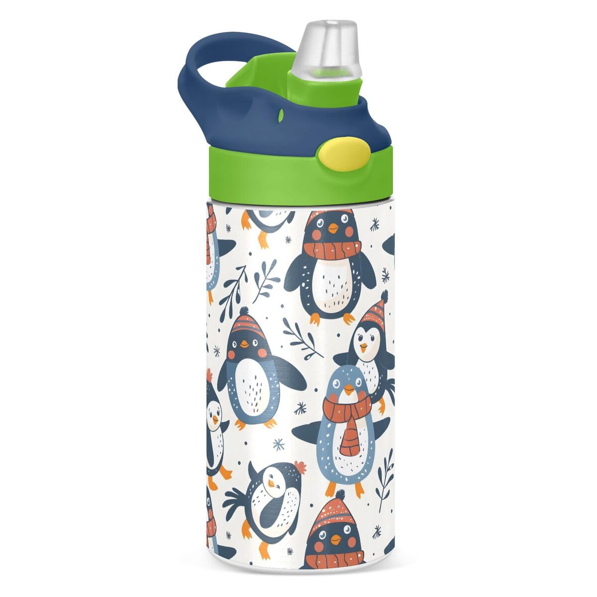 ALAZA Zebra Cartoon Blue Kids Water Bottles Insulated Stainless Steel Tumbler Travel Cup Lids Straw Double Walled Leakproof 12 OZ for Boys Girls