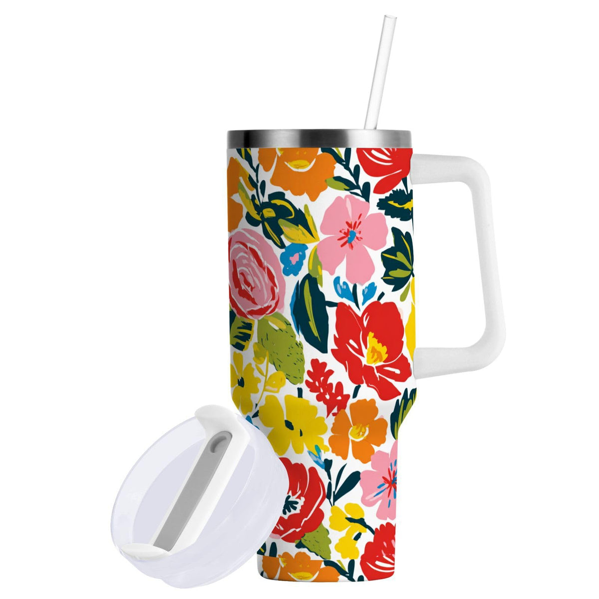 Cartoon Style White Geese Tumbler with Handle and Straw Leak Proof Tumbler 2 in 1 Lid Insulated Water Bottle Tumblers Stainless Steel Cup Large Travel Mug Cups, Gifts for Women Man, 30oz
