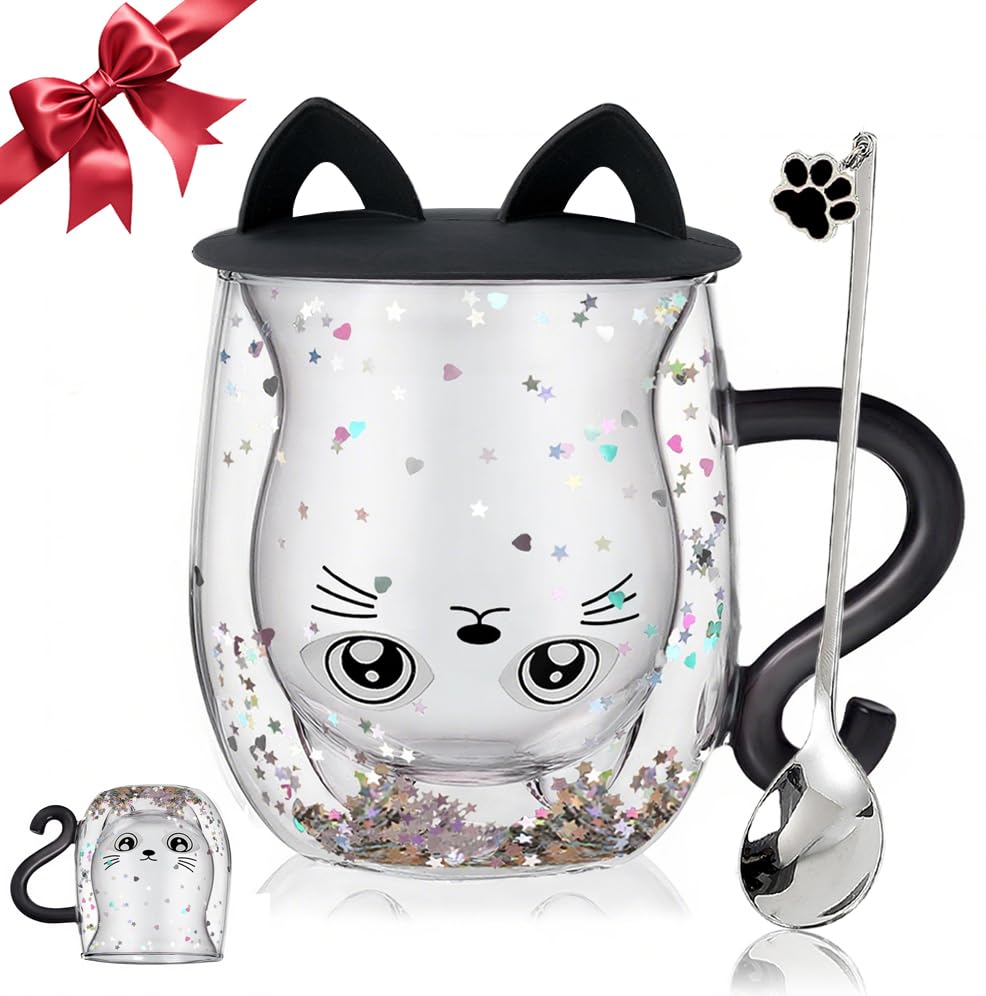 Binoster Bear Cute Mugs Kawaii Double Wall Glass Coffee Tea Mill Yogurt Cup Funny Novelty Gift for Women Her Friends Office Birthday Christmas