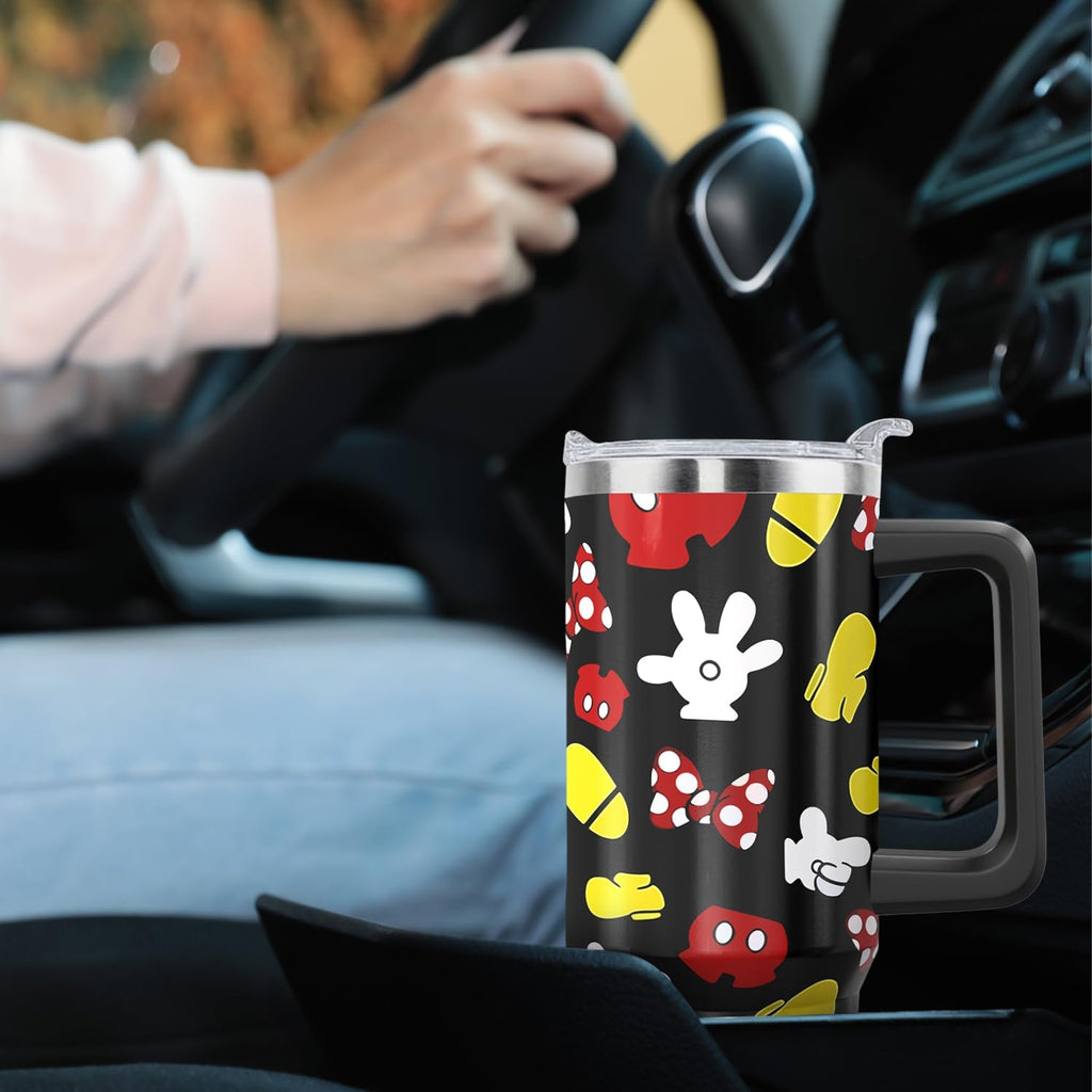 30oz Cartoon Mouse Tumbler | with Handle and Lid and Straw | Stainless Steel Insulated Tumbler | Black Travel Coffee Mug -Birthday,Christmas Gift