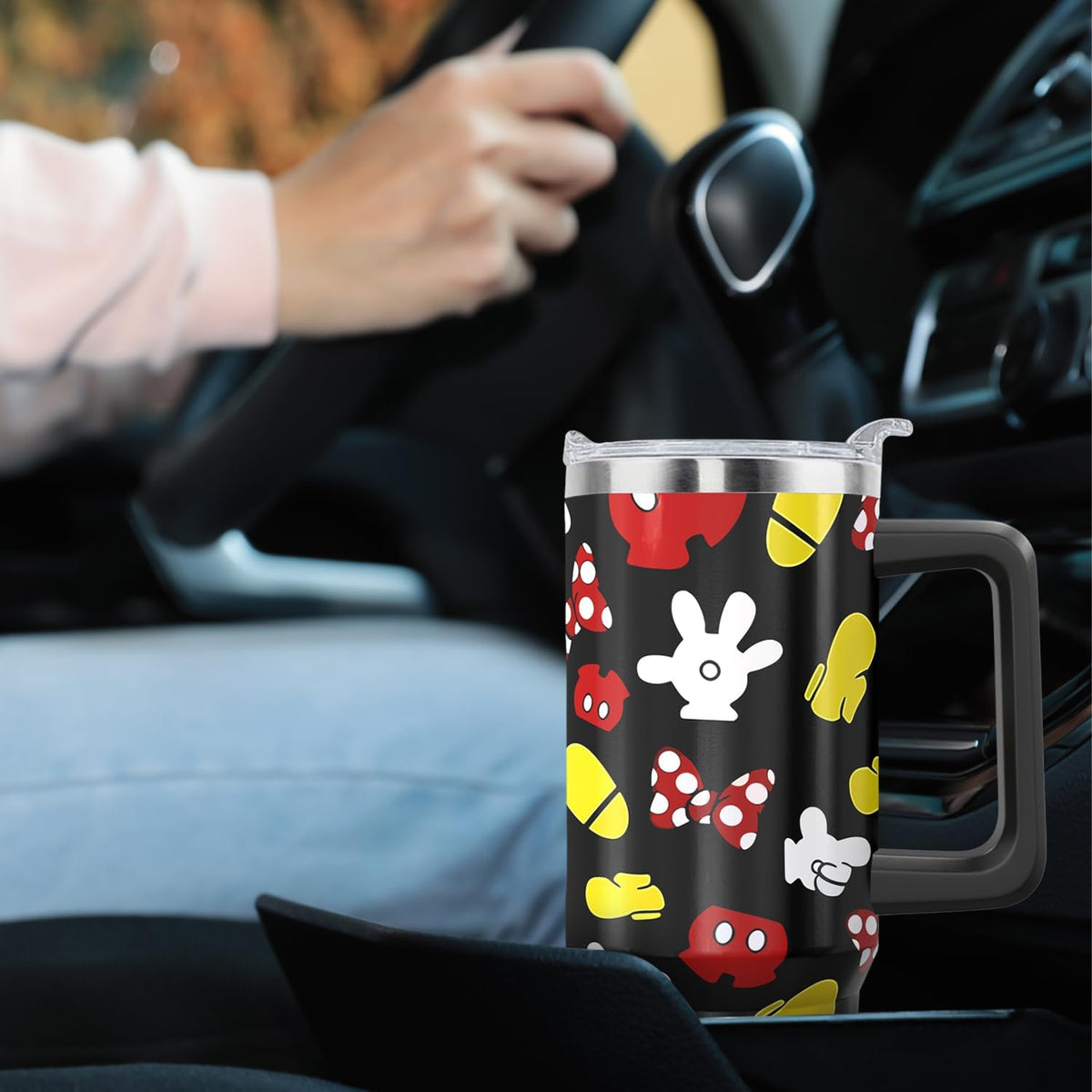 30oz Cartoon Mouse Tumbler | with Handle and Lid and Straw | Stainless Steel Insulated Tumbler | Black Travel Coffee Mug -Birthday,Christmas Gift