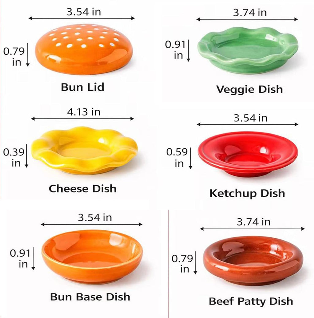 6-Piece Stackable Ceramic Burger Plate Set for Sauces & Dips