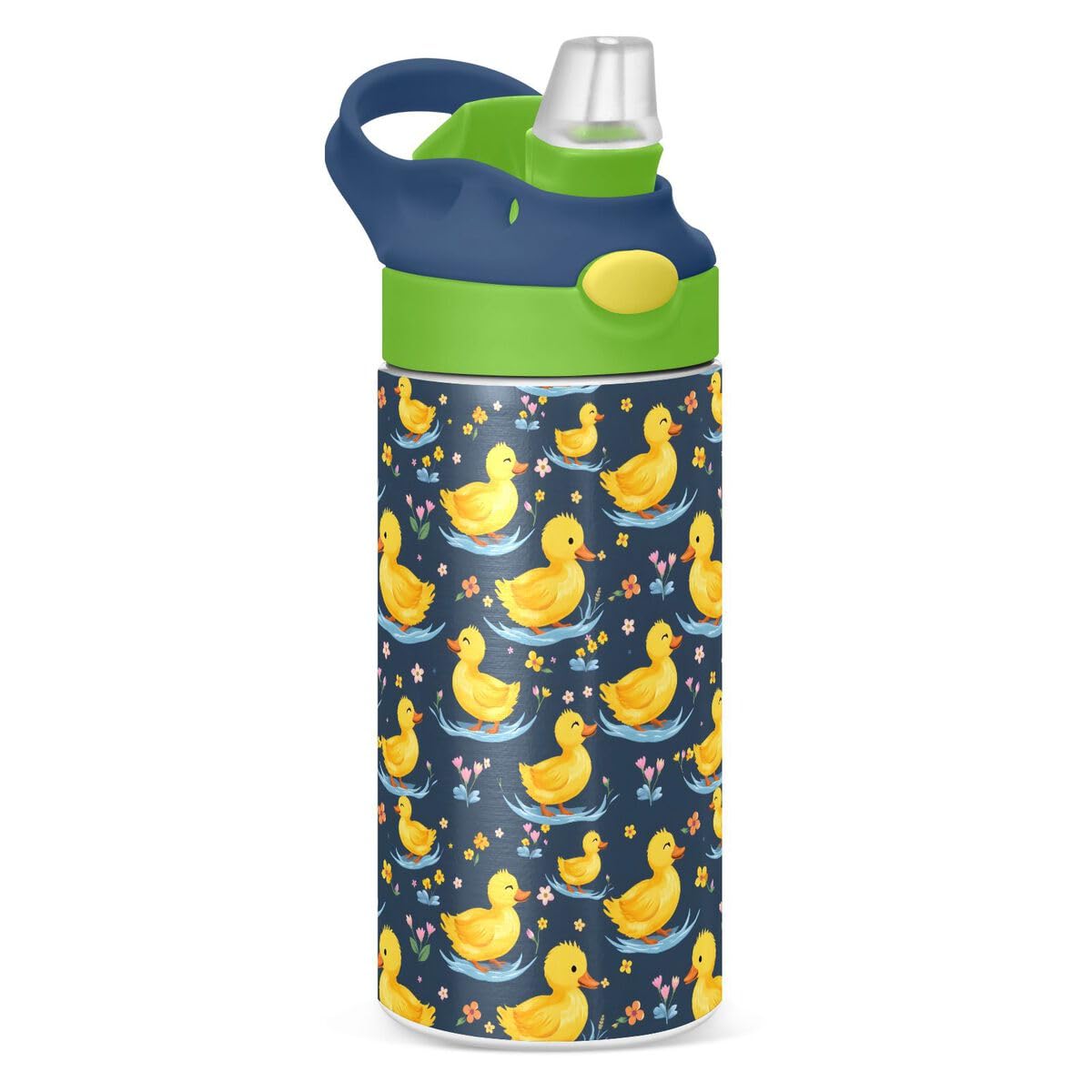 ALAZA Zebra Cartoon Blue Kids Water Bottles Insulated Stainless Steel Tumbler Travel Cup Lids Straw Double Walled Leakproof 12 OZ for Boys Girls