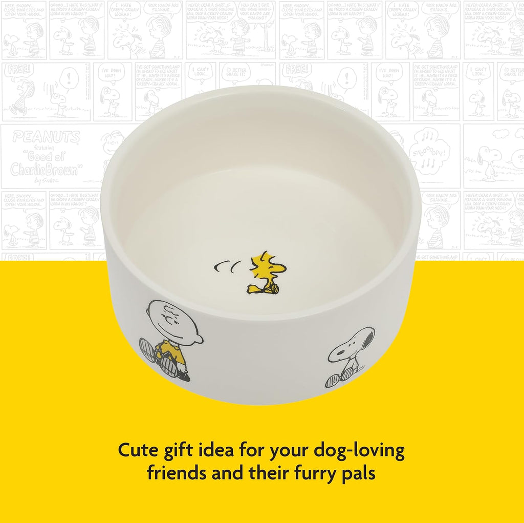 Peanuts Snoopy & Charlie Brown 6" Stoneware Dog Food Bowl – for Small to Medium Dogs – Cute Cartoon Pet Dish, Durable & Easy to Clean – Puppy Feeding