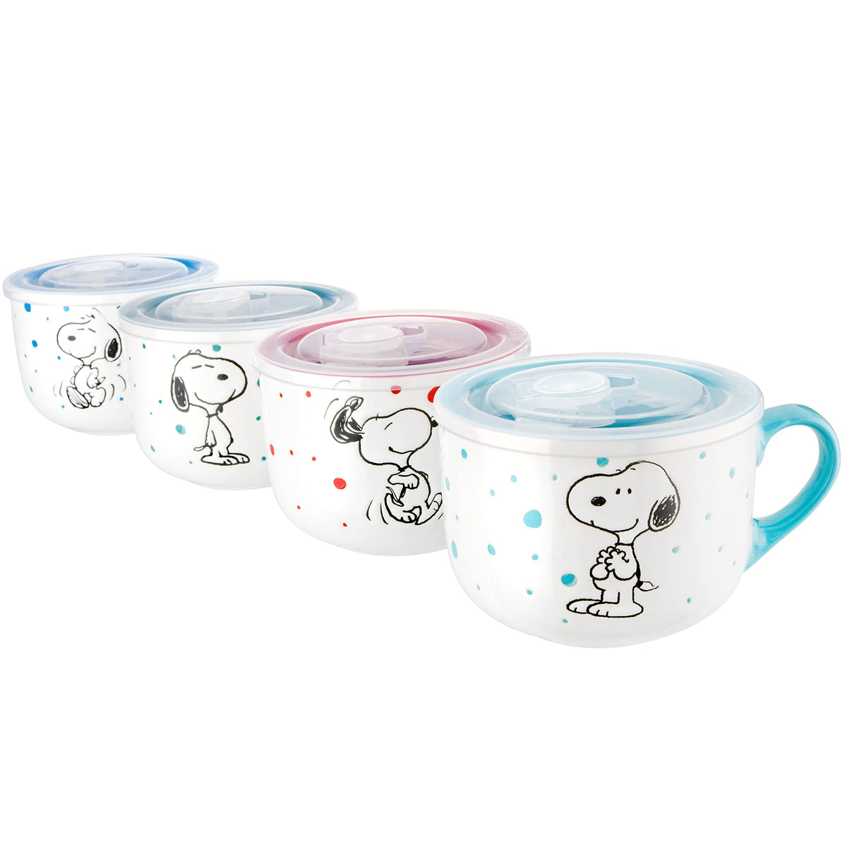 Peanuts Snoopy 6-Piece Stackable 5.5-Inch Decorated Stoneware Bowl Set With Matching Plate, Microwave & Dishwasher Safe, Collectible Kitchen Dinnerware