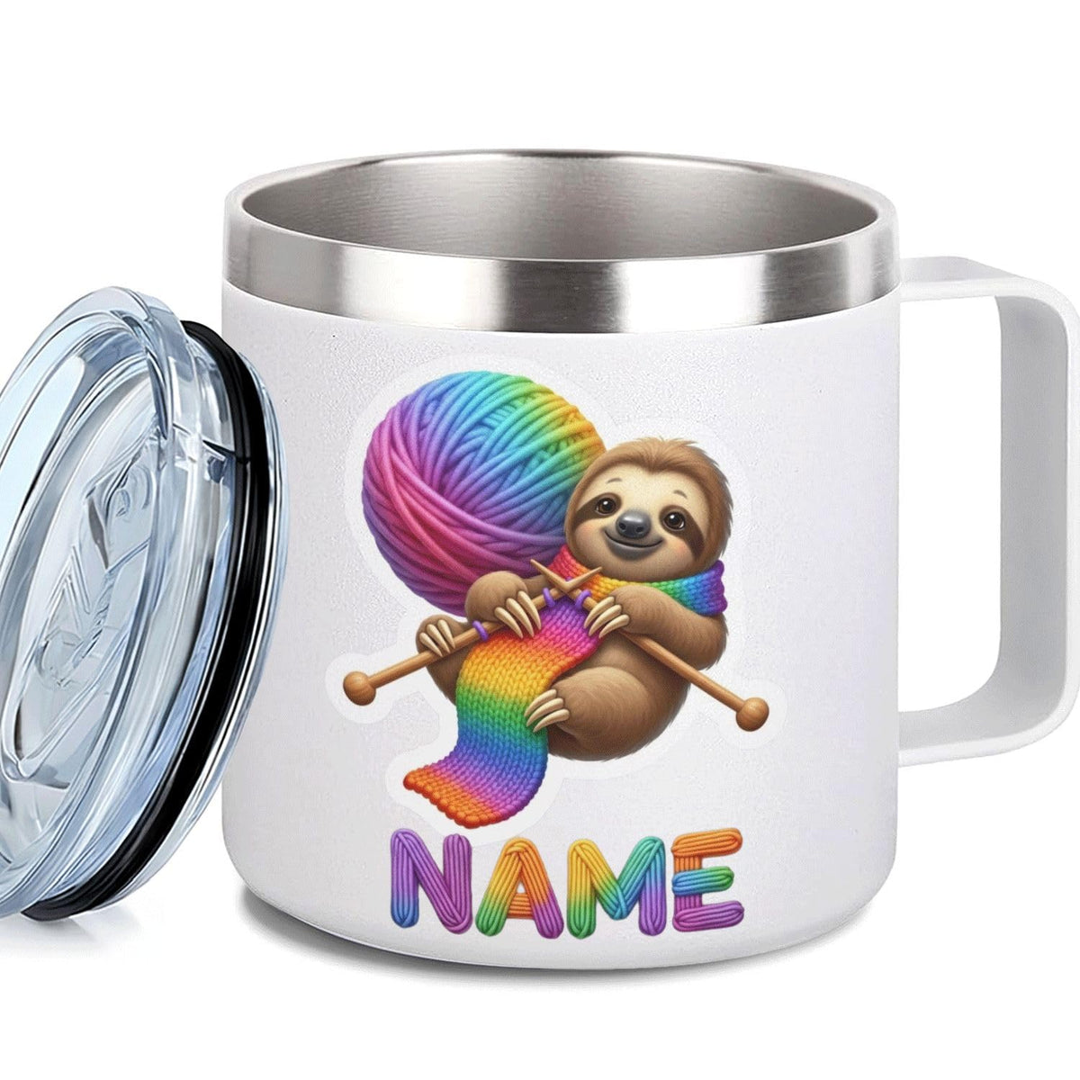 Leo Personalized Kids Mug with Lid, 10 oz Stainless Steel Insulated Camp Cup, Cartoon Lion Tropical Tiki Theme