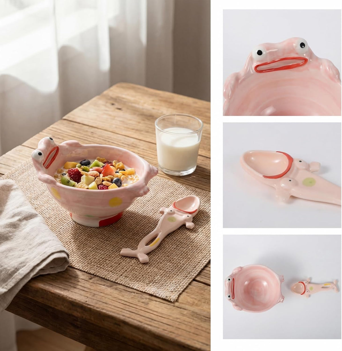 Funny Frog Bowl With Frog Spoon Set Ugly-cute Cereal Bowl (PNK)