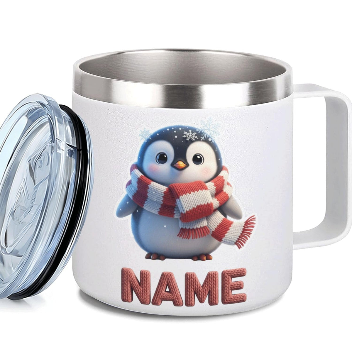 Leo Personalized Kids Mug with Lid, 10 oz Stainless Steel Insulated Camp Cup, Cartoon Lion Tropical Tiki Theme