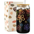 Mikopei Cute Glass Cups with Lids and Straws, Beach Gifts for Women Men