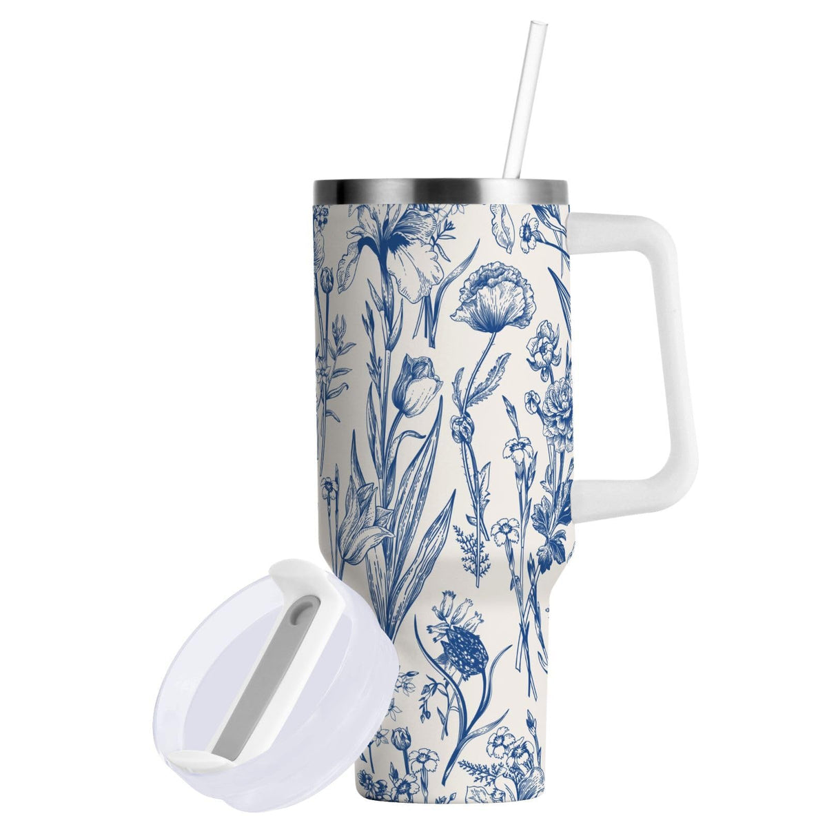 Cartoon Style White Geese Tumbler with Handle and Straw Leak Proof Tumbler 2 in 1 Lid Insulated Water Bottle Tumblers Stainless Steel Cup Large Travel Mug Cups, Gifts for Women Man, 30oz