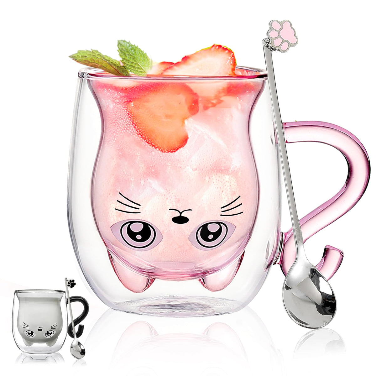Binoster Bear Cute Mugs Kawaii Double Wall Glass Coffee Tea Mill Yogurt Cup Funny Novelty Gift for Women Her Friends Office Birthday Christmas