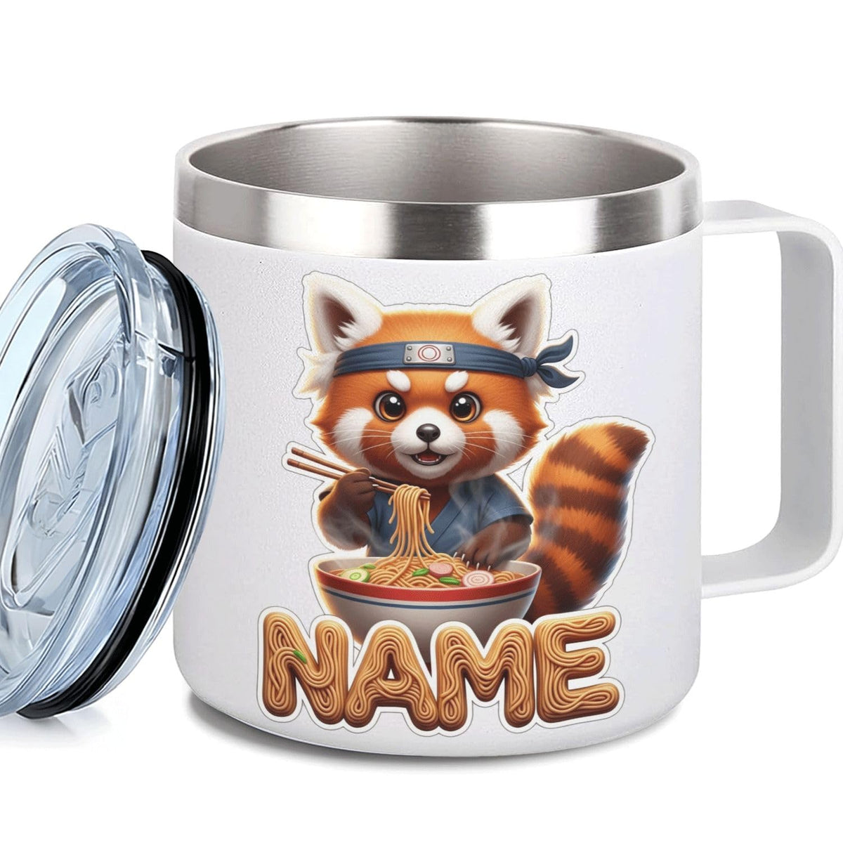Leo Personalized Kids Mug with Lid, 10 oz Stainless Steel Insulated Camp Cup, Cartoon Lion Tropical Tiki Theme