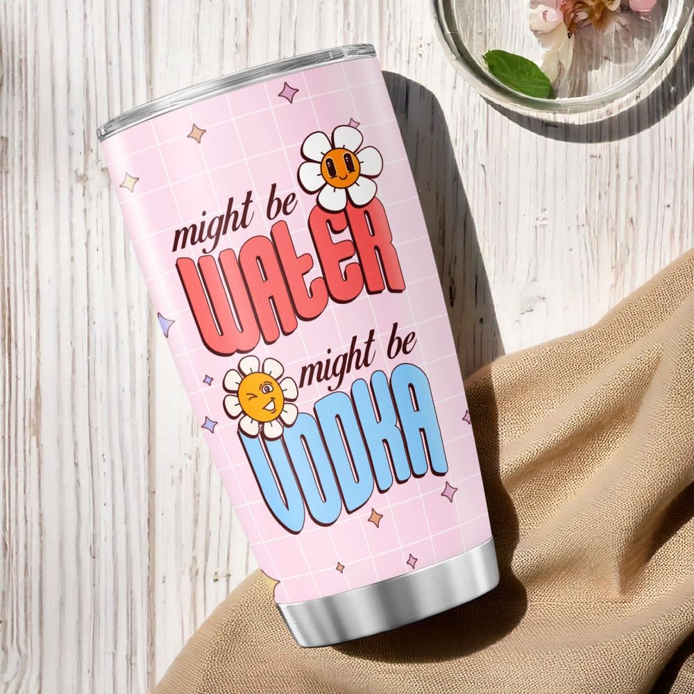 Funny Might Be Vodka Tumbler 20oz for Women, Cute Ice Cup Cartoon Design, Stainless Steel Insulated Cup for Coffee, Water, Travel, Work