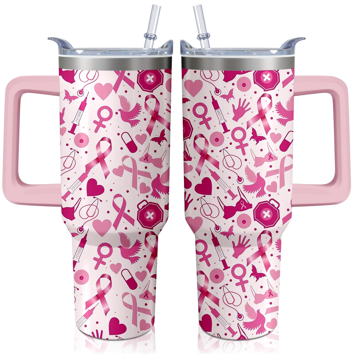 40oz Cute Pumpkin Ghost Halloween Tumbler with Handle and straw, Stainless Steel Insulated Cup, Spooky Pink Coffee Mug Water Bottle Gift