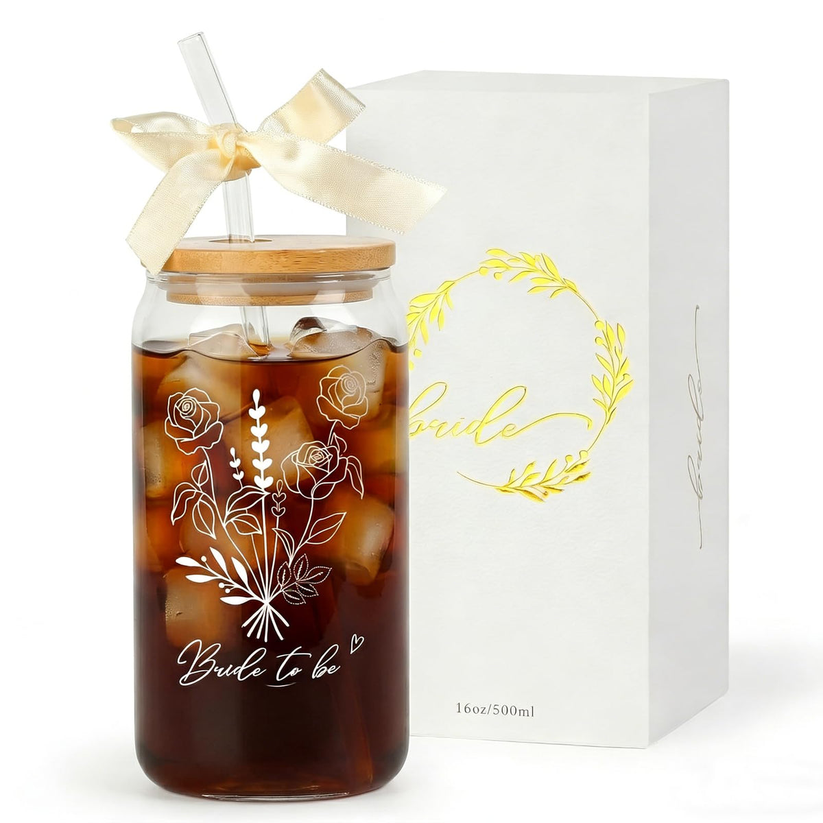 Gifts for Mom Bow New Mama Glass Cup with Lids and Straws