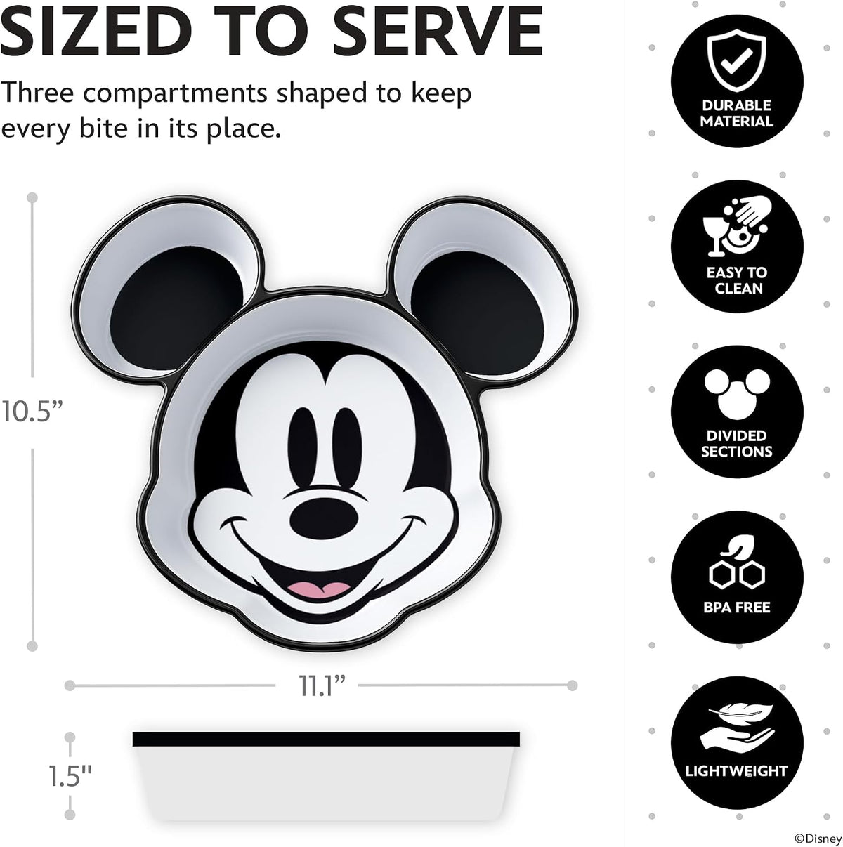 Disney Mickey Plastic Serving Tray for Party, 3-Compartment, BPA-Free