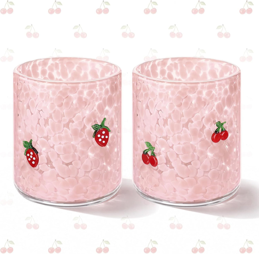 2 Pcs 14 oz Strawberry Cherry Icon Juice Glass Fruit Party Supplies