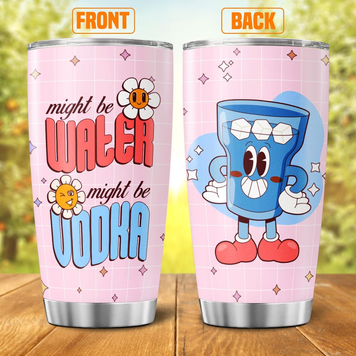 Funny Might Be Vodka Tumbler 20oz for Women, Cute Ice Cup Cartoon Design, Stainless Steel Insulated Cup for Coffee, Water, Travel, Work