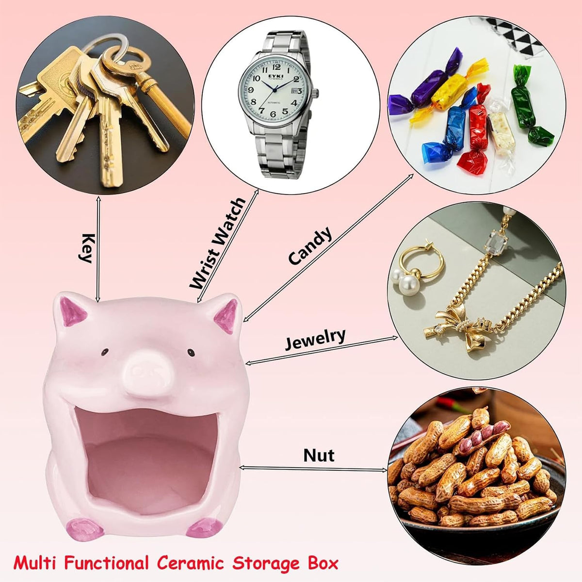 Ceramic Pig Shaped Candy Bowl, Cute Tabletop Storage Dish for Home Office