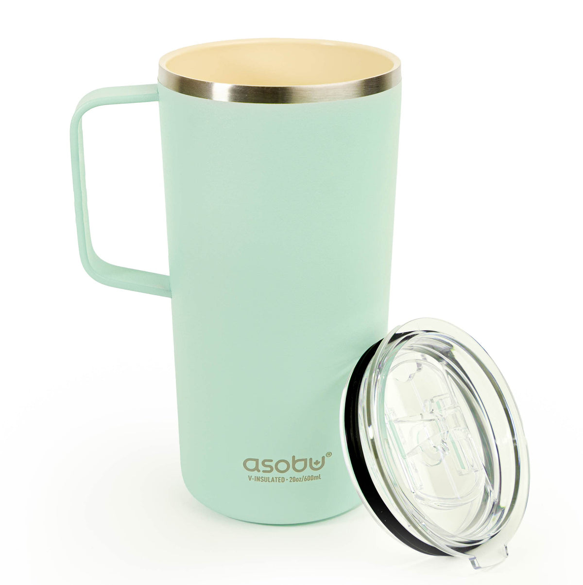 asobu Extra Large Travel Explorer Tumbler for Hot and Cold with Stainless Steel Removable Coffee Mug Sleeve - Straw and Flip Open Sip Spout, 34 oz / 25 oz (Basil Green)