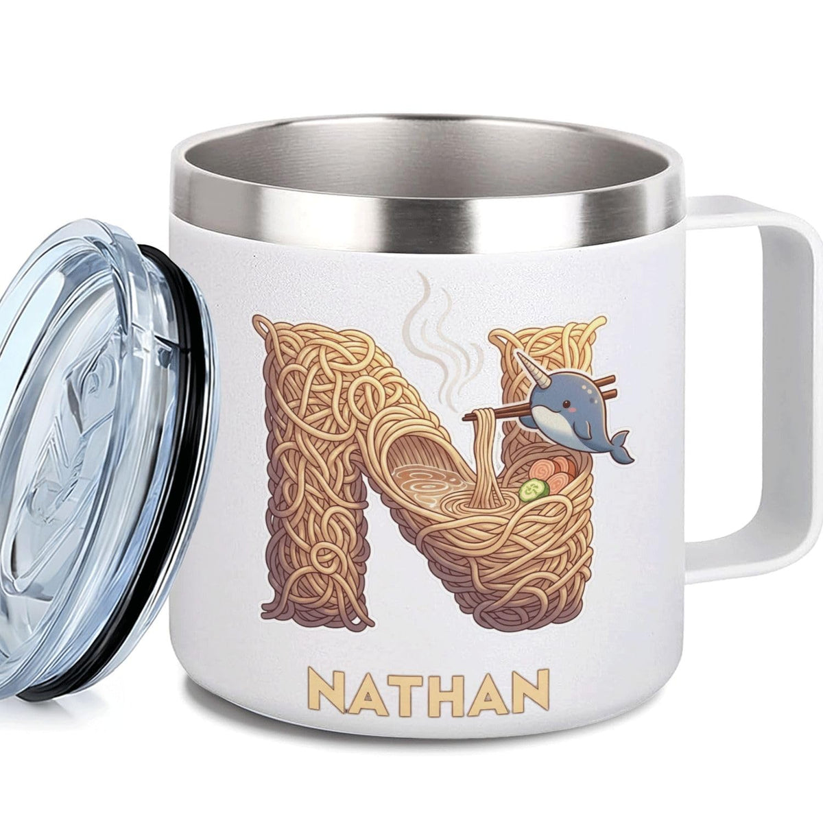 Leo Personalized Kids Mug with Lid, 10 oz Stainless Steel Insulated Camp Cup, Cartoon Lion Tropical Tiki Theme