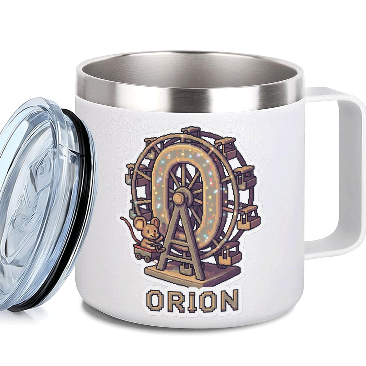 Leo Personalized Kids Mug with Lid, 10 oz Stainless Steel Insulated Camp Cup, Cartoon Lion Tropical Tiki Theme