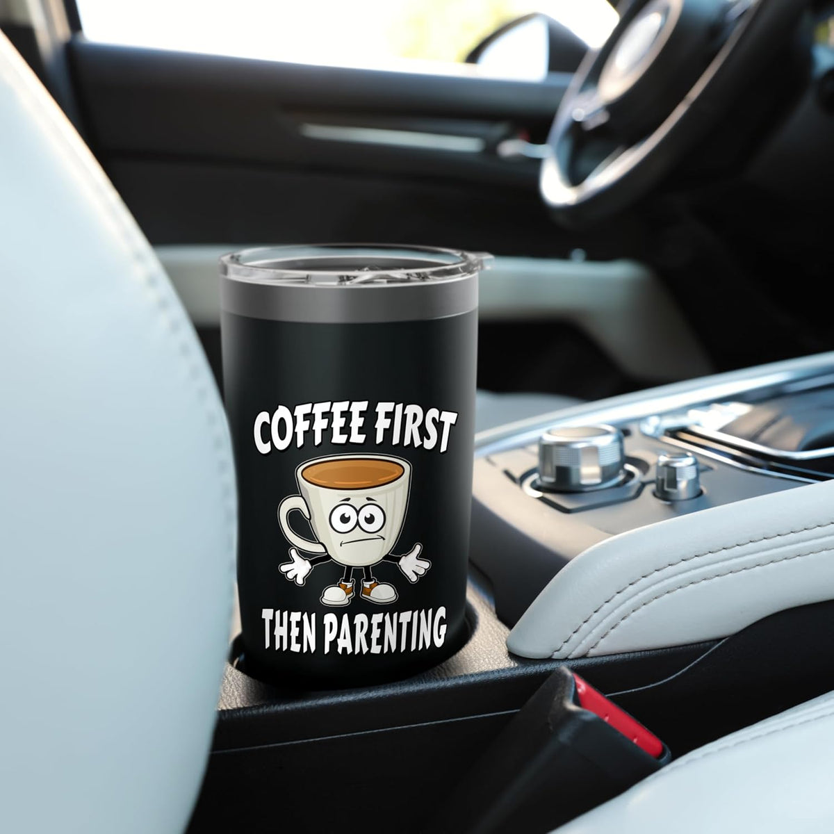 Coffee First Then Parenting - Annoyed Cartoon Coffee Cup Stainless Steel Insulated Tumbler
