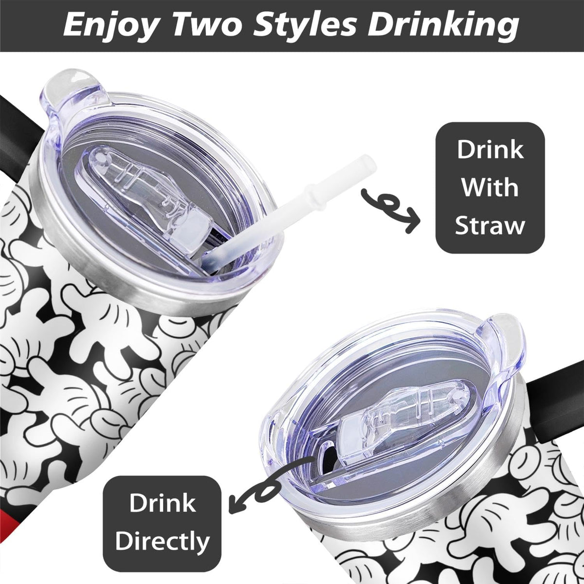 Cartoon Mouse Tumbler 40 Oz With Lid and Straw Stainless Steel Insulated with Handle Gloves Travel Coffee Mug - Birthday,Christmas Gift