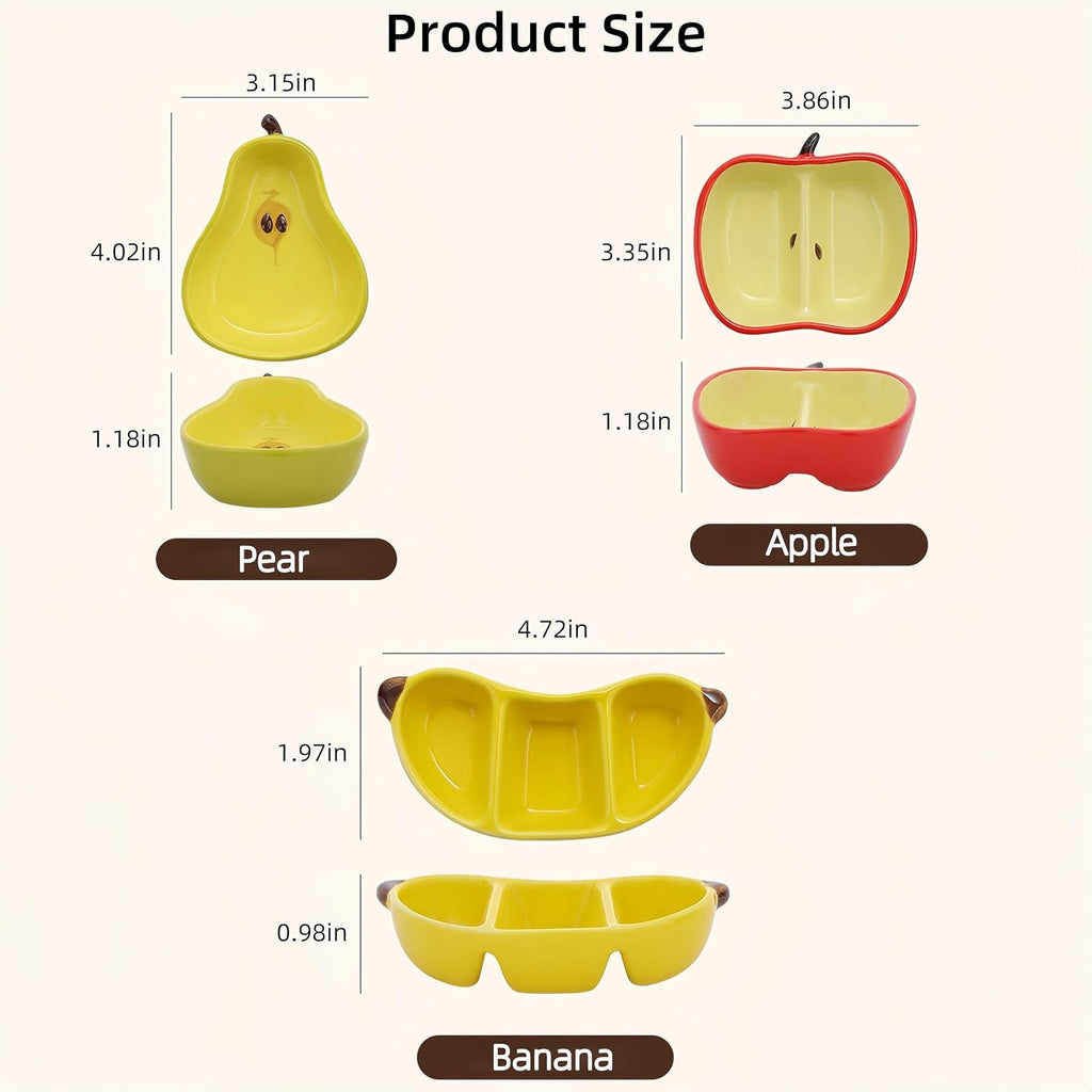 Ceramic Fruit-shaped Dipping Dishes Set Soy Sauce Dishes, 3 oz Ceramic Dipping Bowls, Sauce Cups, Dinnerware and Accessories, Housewarming Gifts, Ketchup, BBQ, Party, Charcuterie Accessories(BANANA)