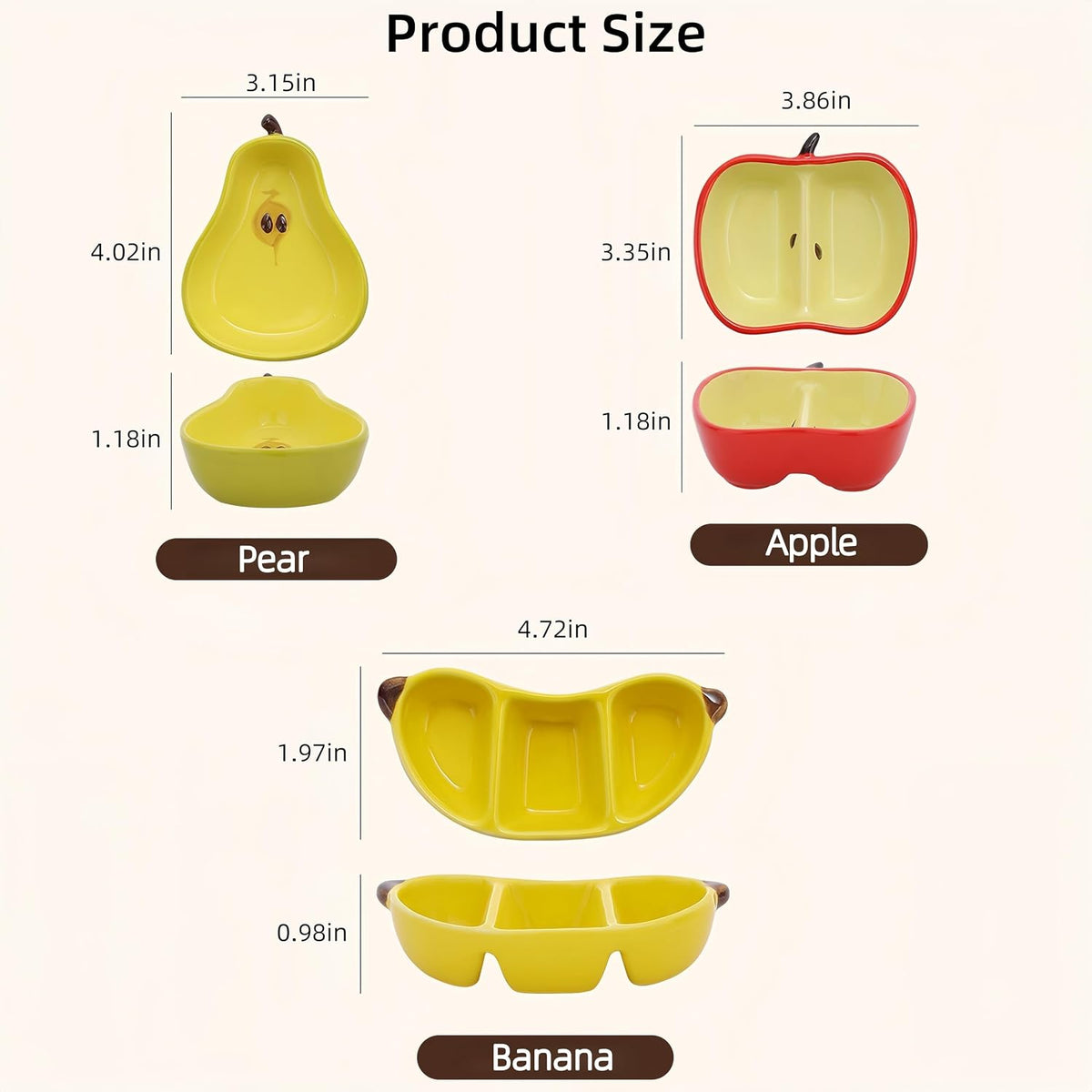 Ceramic Fruit-shaped Dipping Dishes Set Soy Sauce Dishes, 3 oz Ceramic Dipping Bowls, Sauce Cups, Dinnerware and Accessories, Housewarming Gifts, Ketchup, BBQ, Party, Charcuterie Accessories(BANANA)