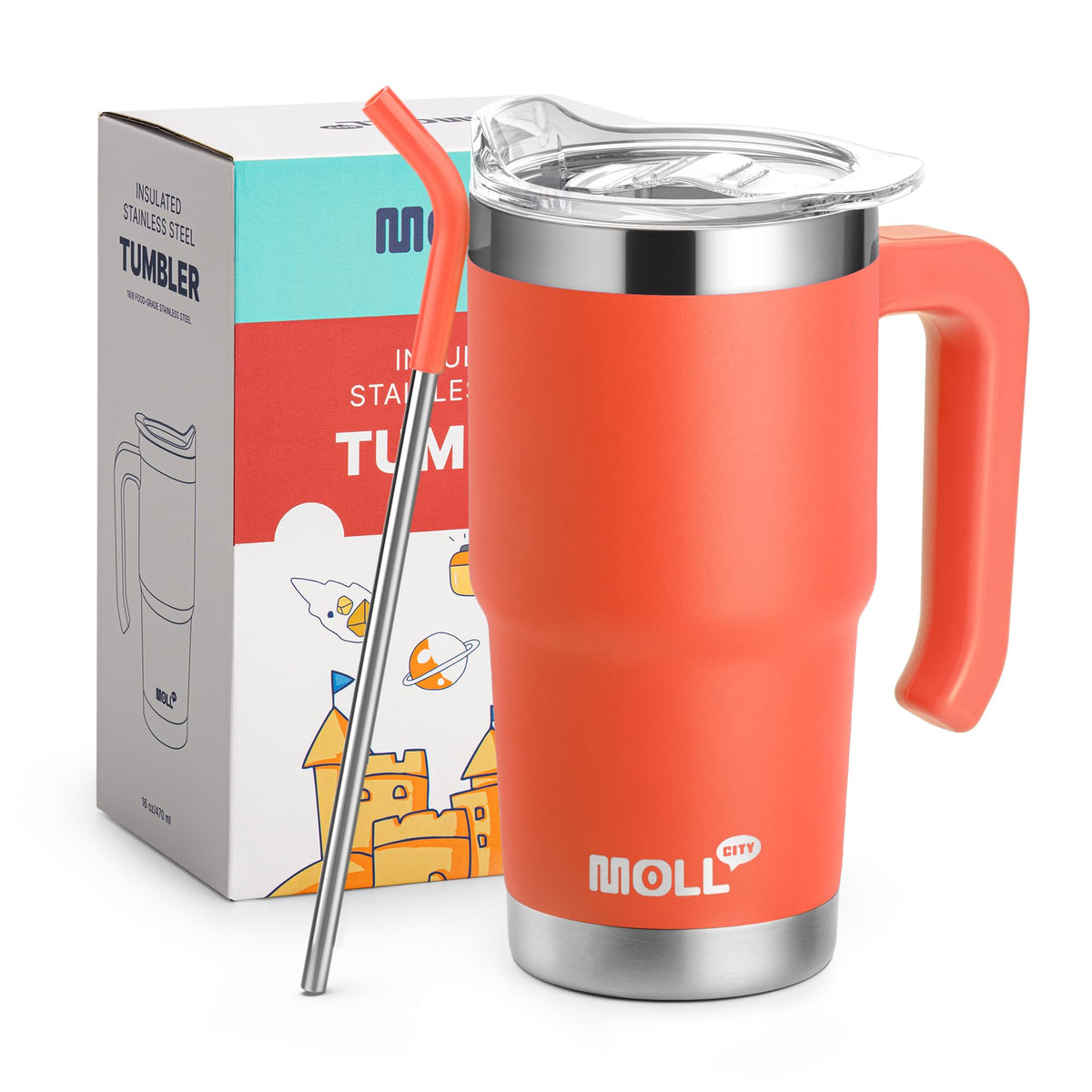 Kids 16 oz Tumbler with Handle, Stainless Steel Vacuum Insulated Water Cup