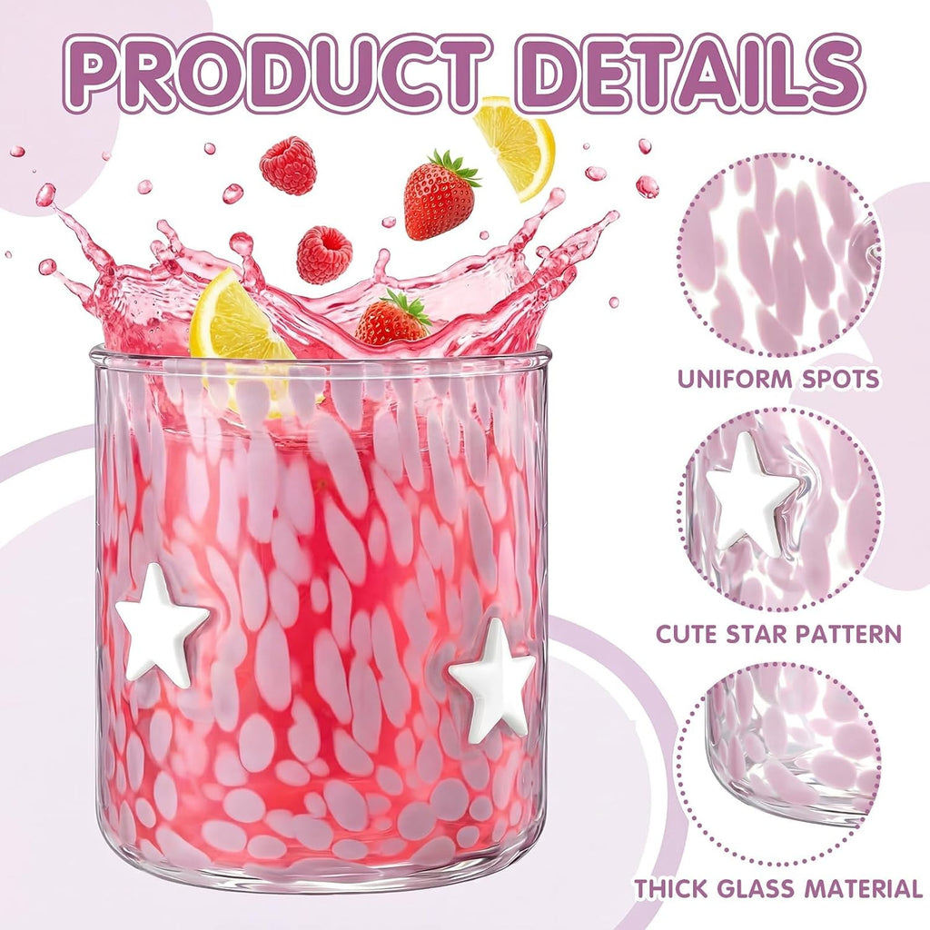 Pink Confetti Star Icon Juice Glass 14 oz Star Icon Glasses Cups