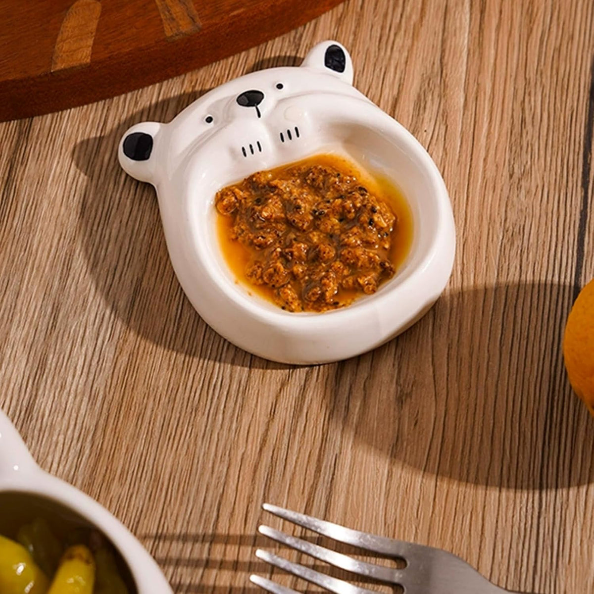 Cute Ceramic Bear Shaped Saucer Dish for Dipping Sauces, Soy Sauce, Vinegar - Cartoon Japanese Style, Glazed Underpainting, Perfect for Home Use, Fun and Unique Condiment Plate