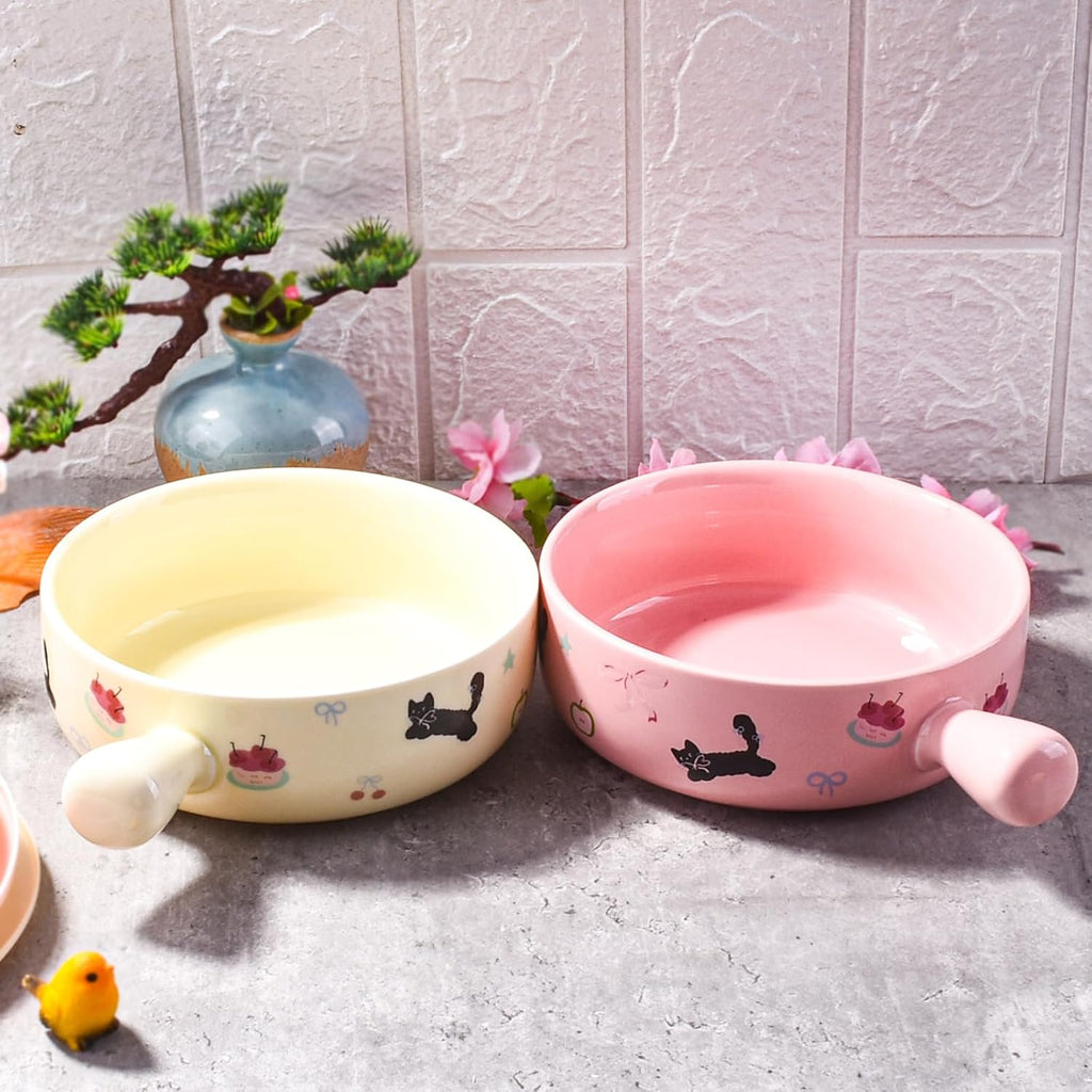 Ceramic Soup Bowl with Lid and Handles Set of 2, 6.1'' Cute Ramen Bowls