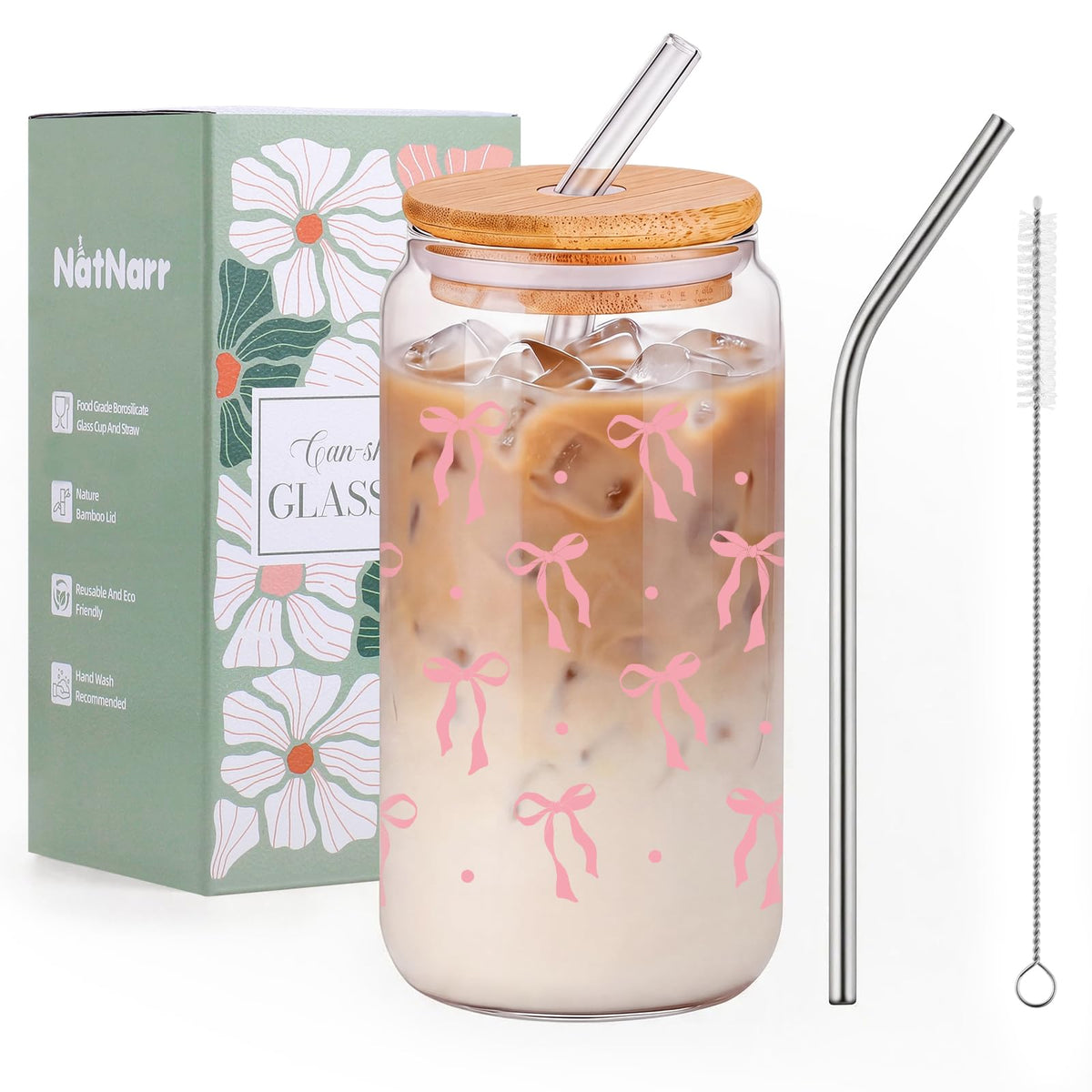 Black Bow Glass Cup with Lids And Straws Cute Halloween Gifts for Women