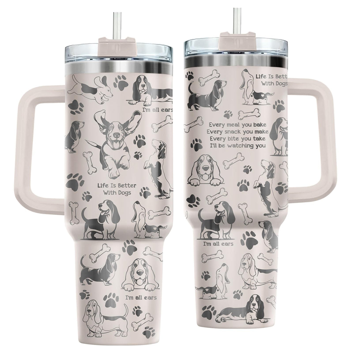 Movie Cartoon Dog Tumbler 40oz with Handle & Straw