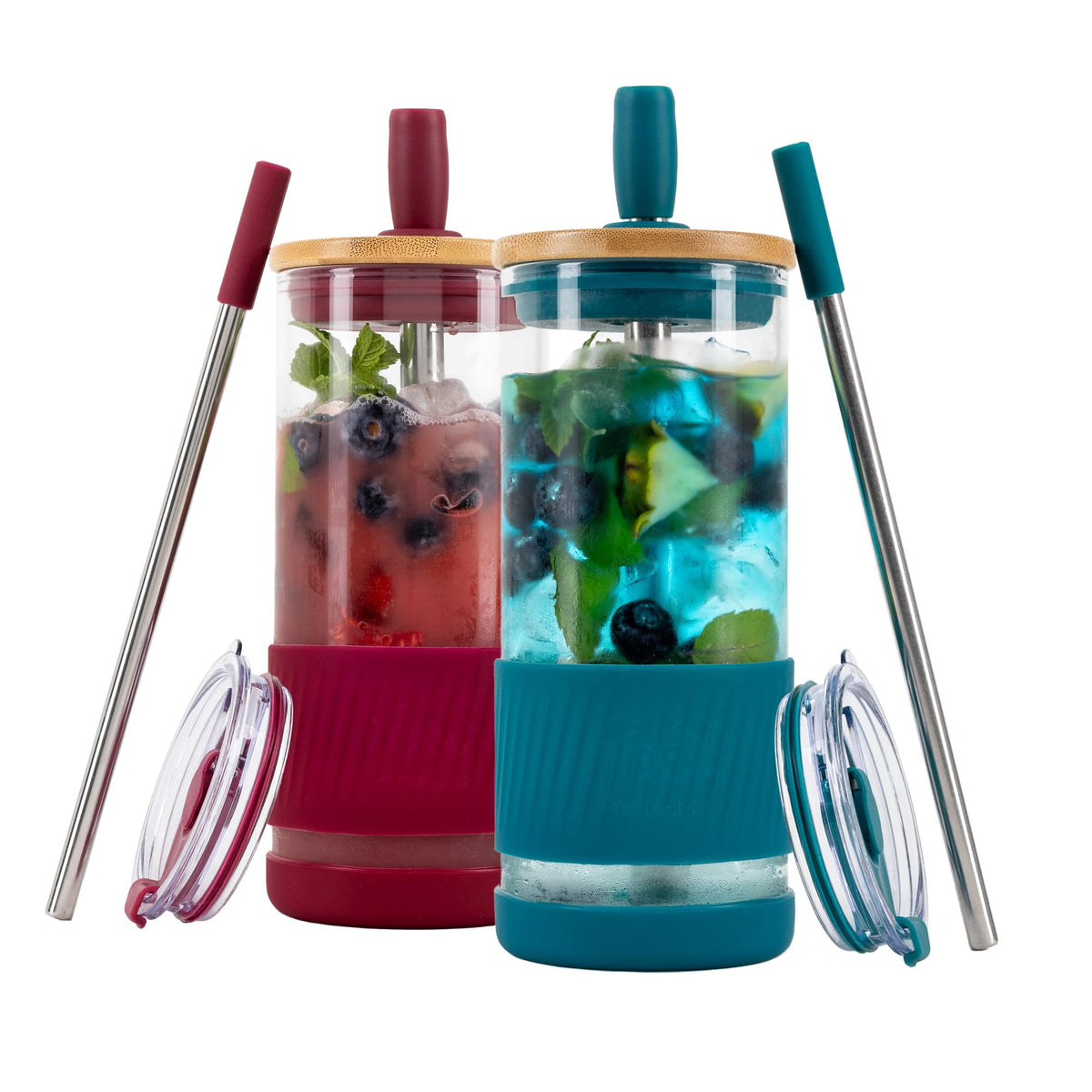 Pandaloo® Glass Cups With Lids and Straws -20 Fl Oz- Perfect Size Iced Coffee Cup - Smoothie Cup With Bamboo Lid and On the go Lid - Glass Tumbler With Straw (1 Count (Pack of 1), Tender Pink)