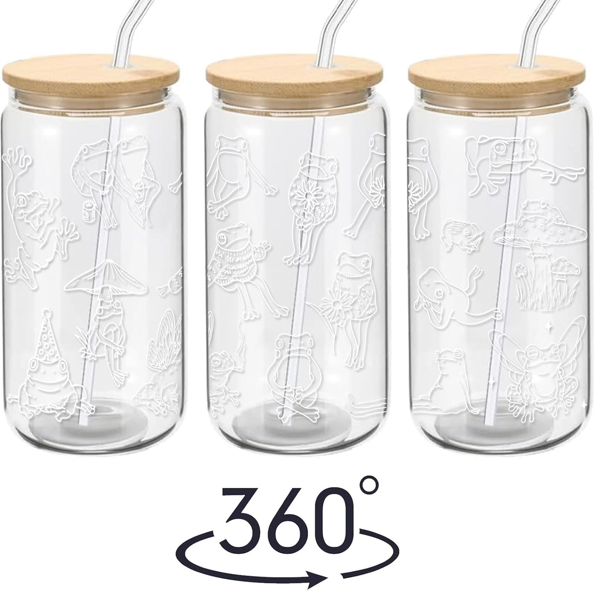 Mikopei Frog Gifts for Women, Cute Glass Cups with Lids and Straws, 16 oz