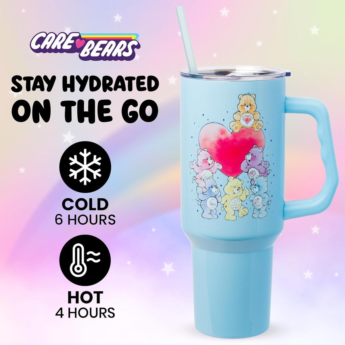 Silver Buffalo Care Bears Watercolor, Stainless Steel Tumbler, 40oz