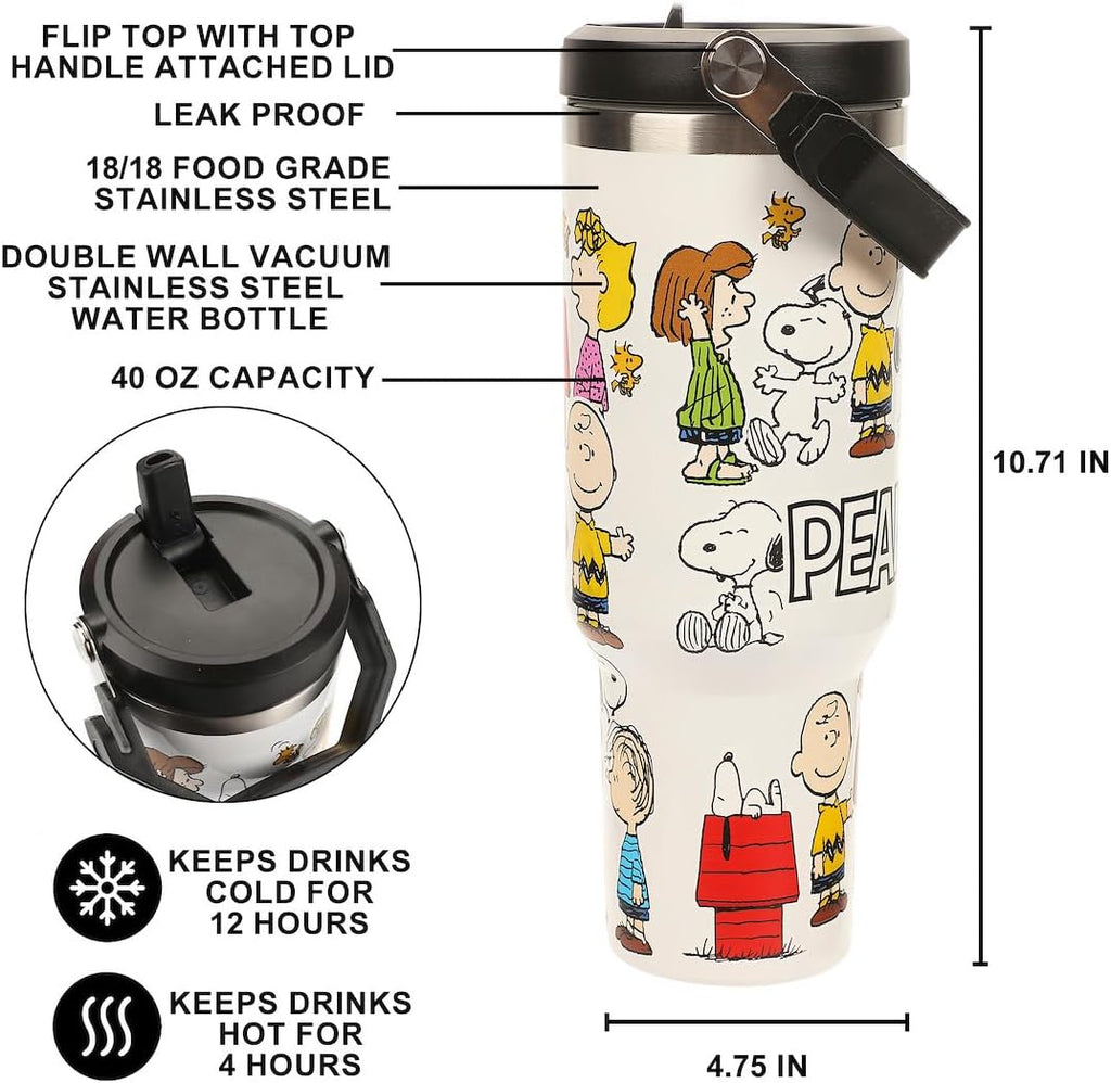 Peanuts All-Over Character Print White 40 Oz Stainless Steel Water Bottle