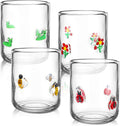Vesici 4 Pcs Juice Glasses 14 oz Glass Cups Stemless Wine Glasses Hand Blown Drinking Cocktail Cups for Easter Christian Gifts Party Supplies(Ladybug)