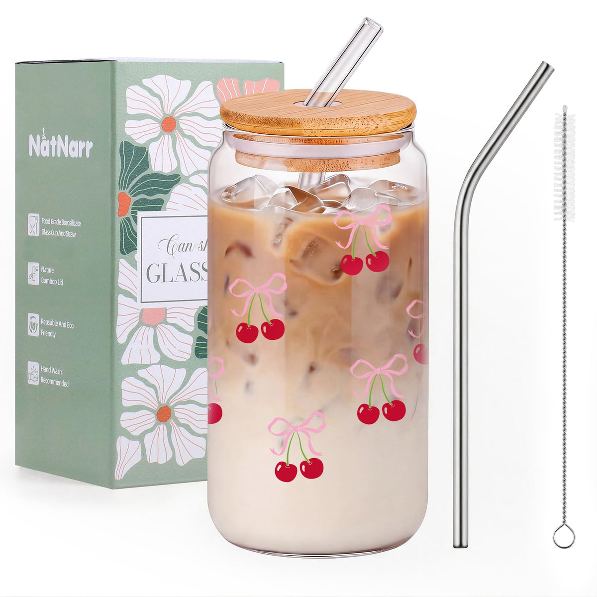 Black Bow Glass Cup with Lids And Straws Cute Halloween Gifts for Women