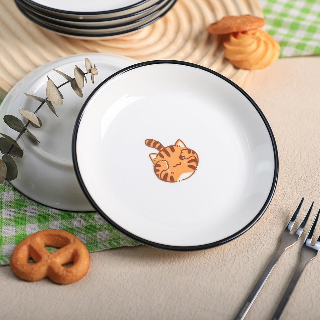 SOCOSY Super Cute Cartoon Animals Ceramic Sauce Dishes/Seasoning Dishes/Sushi Soy Dipping Bowls/Appetizer Plates/Dessert Plates/Little Cat Dog Feeding Bowls/Serving Dishes, 6 PCS-Cat Body-5 Inch